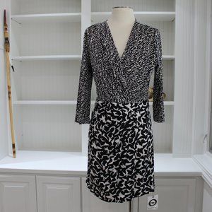 Diane Von Furstenberg Melodi mixed print faux wrap stretchy silk mini dress 10